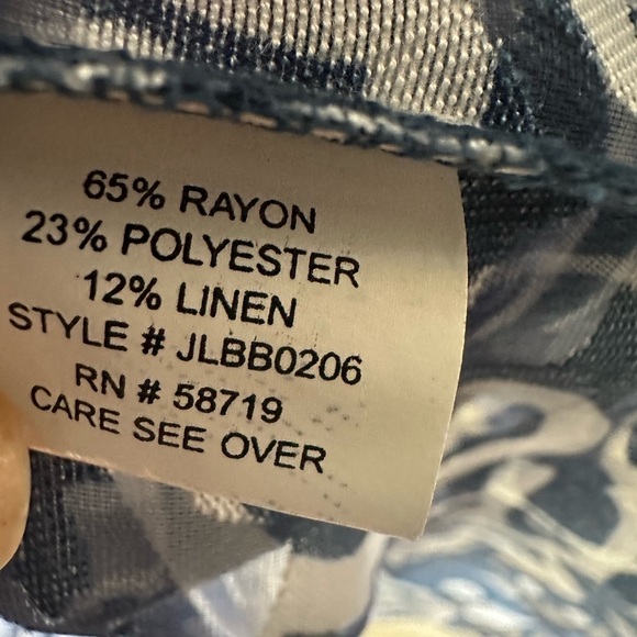 Vintage Choices Women’s Blue White Linen Blend Blouse Size XL - Picture 4 of 8